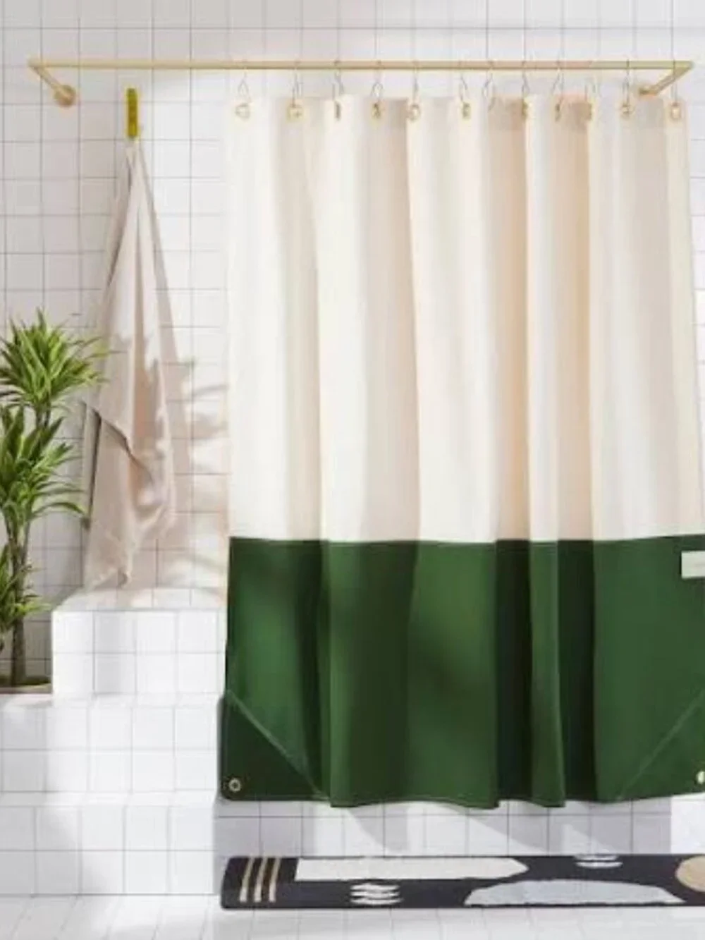 Quiet Town Color Block Canvas Pine Green Shower Curtain